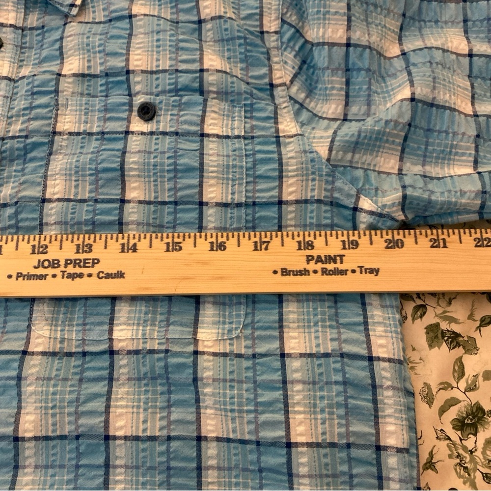 Patagonia Men's Puckerware Short Sleeve Shirt size Medium Plaid Poly cotton Blue - Picture 8 of 11